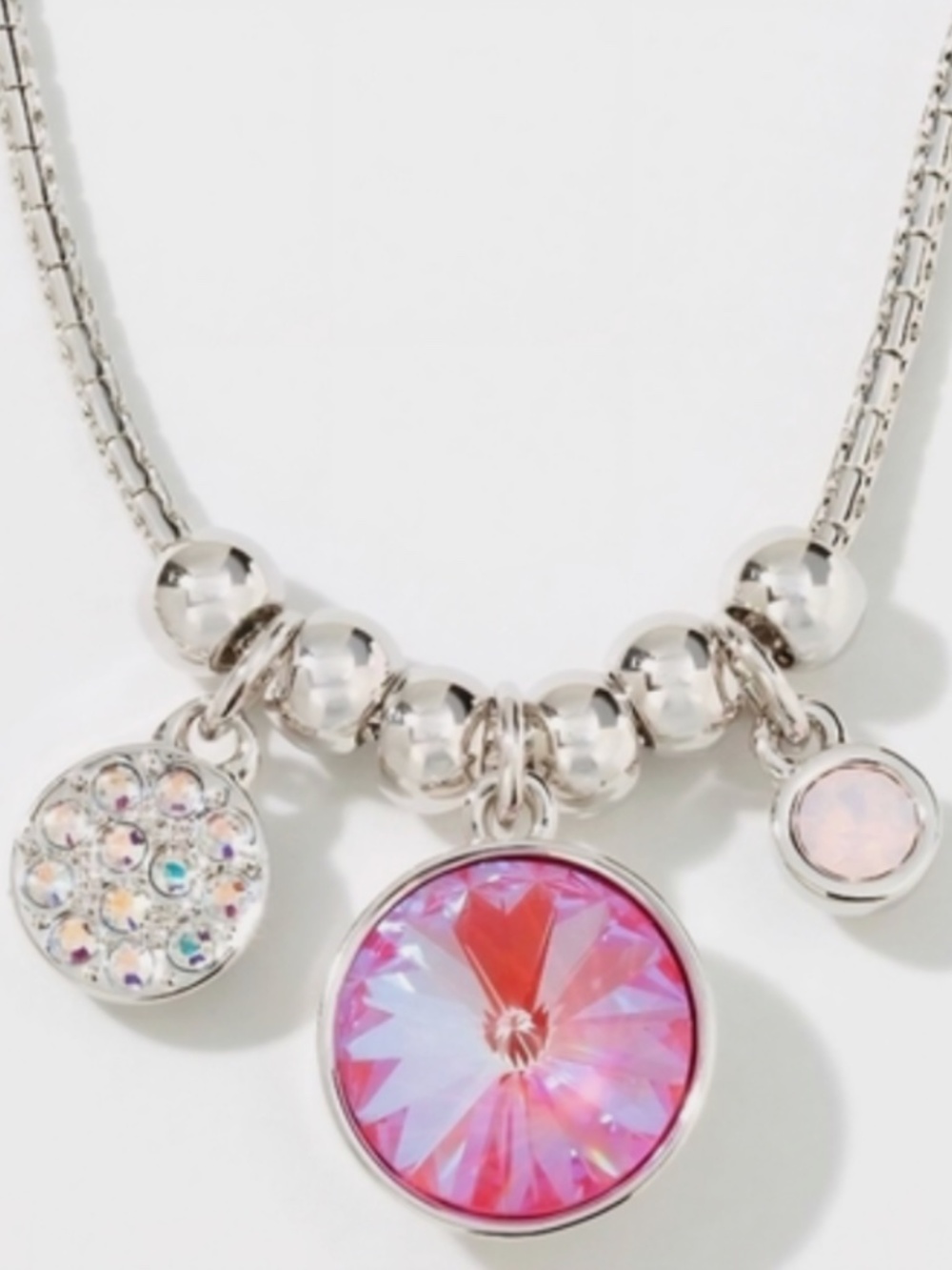 Touchstone Crystal By Swarovski Three Wishes Necklace Lotus Pink DeLite 15-18"